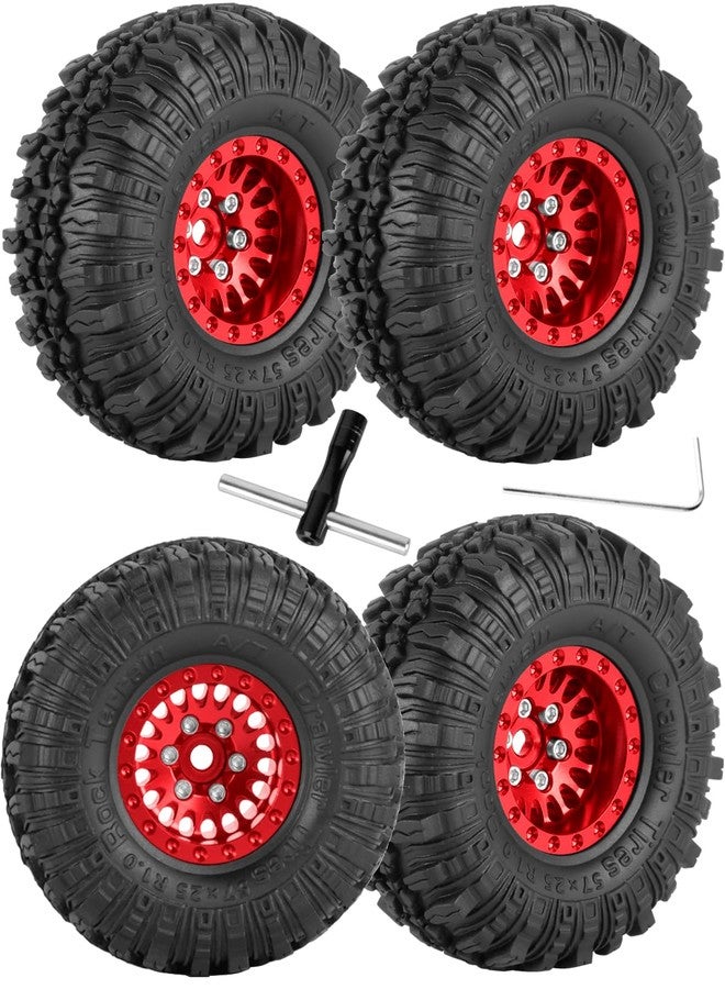 عجلات وإطارات RCHuiWow RC 1.0 Beadlock لسيارات الزحف RC بمقياس 1/18 TRX4M و1/24 SCX24، عجلات من سبائك الألومنيوم RC مع حواف Beadlock مقاس 1.0 وإطارات مطاطية ناعمة، 4 قطع، أحمر - Image 1